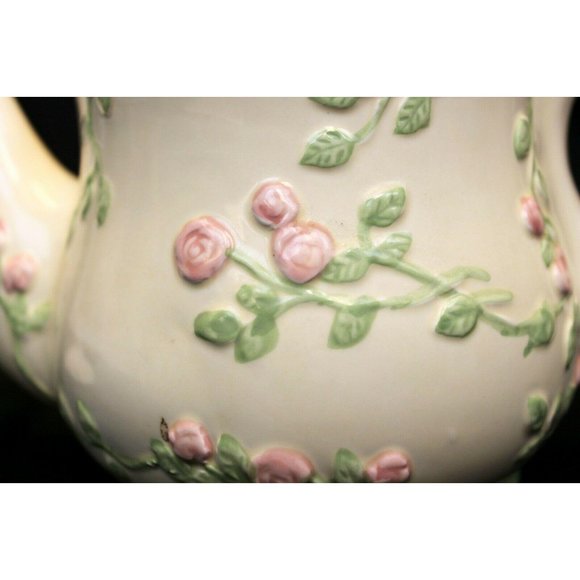 Floral Pink Teapot Tart Warmer Tealight Candle Holder Rose Romantic Cottage Whit - Picture 9 of 10